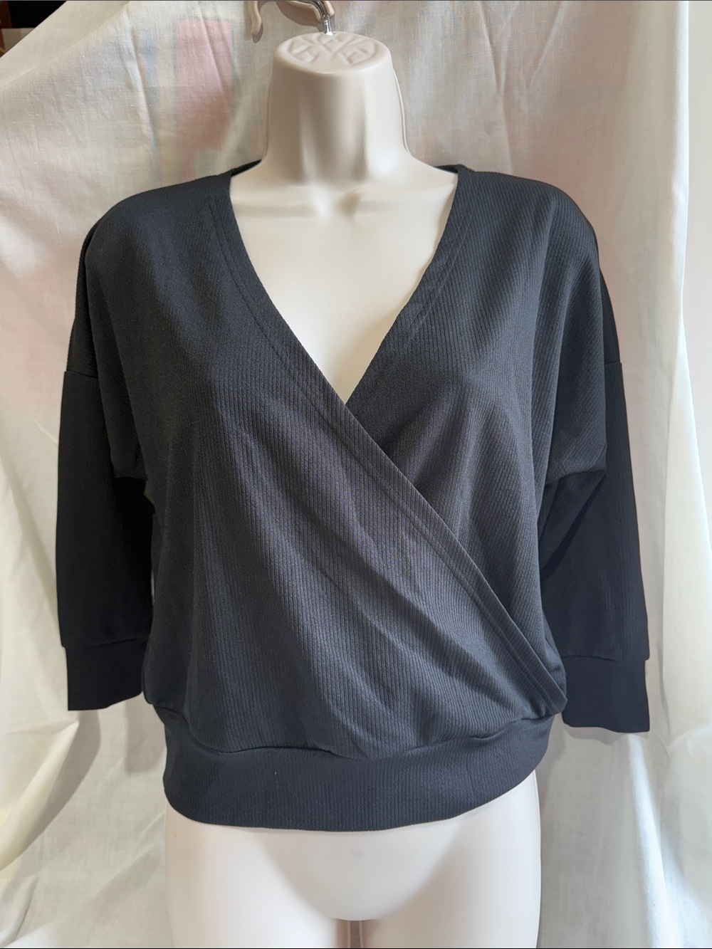 V-Neck Wrap-Front Pullover Top in Black